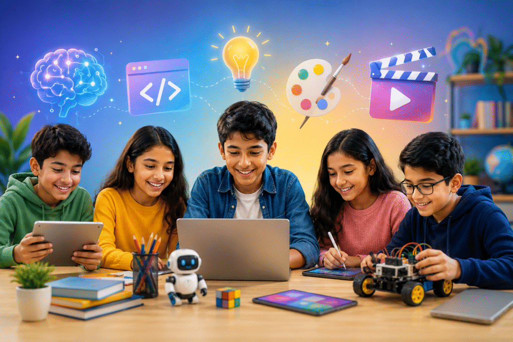 Smart Digital Kids Summer Program 2026 by TechnovaPro – AI, Coding, Digital Design, Storytelling and Video Creation classes for Grade 5 to 9 students across the GCC.